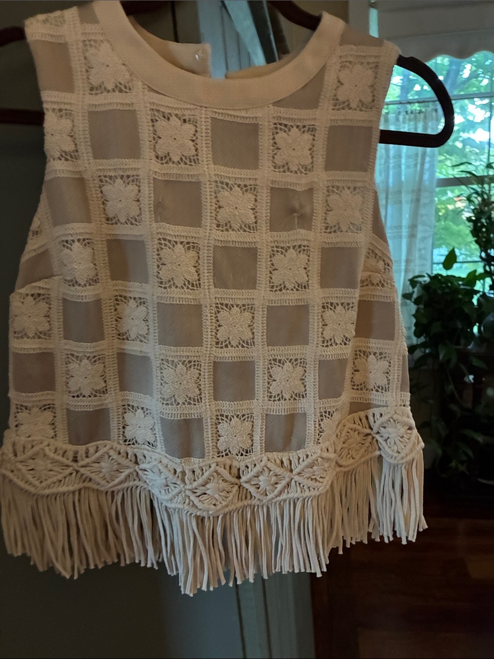 English Factory Cream Crochet Fringe Tank Top